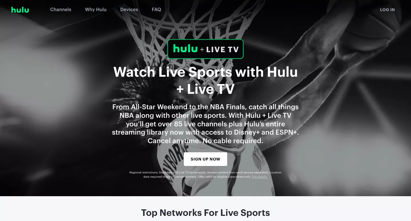 Hulu + Live TV website