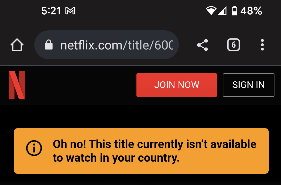 "This title curently isn’t available to watch in your country" error message