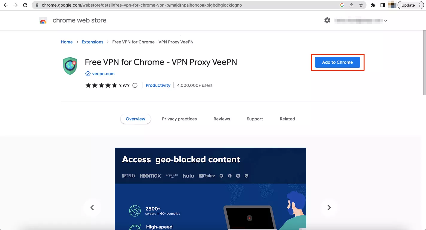 Install the VeePN extension on your preferred browser