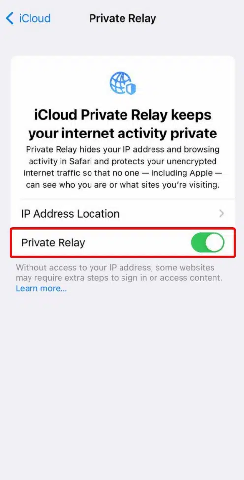 How to turn on/off iCloud Private Relay