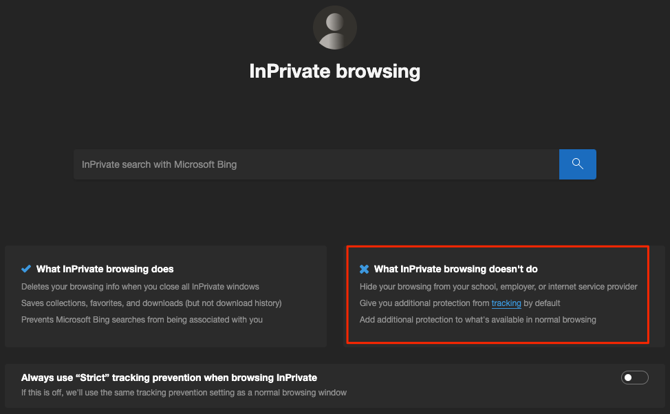 The InPrivate browsing mode in Edge