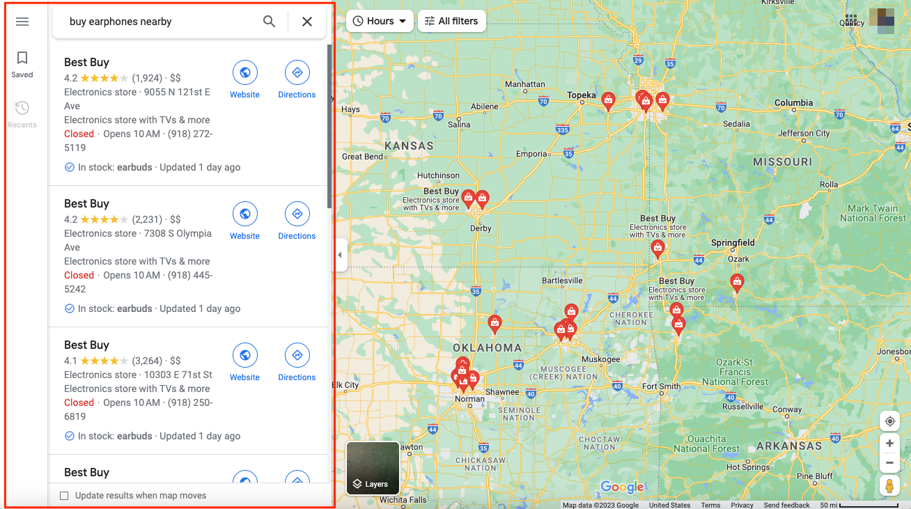 Examples of location-based ads on Google Maps
