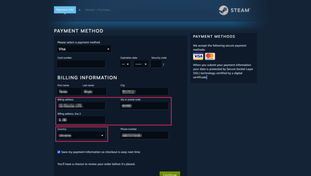 billing address line 2 steam example