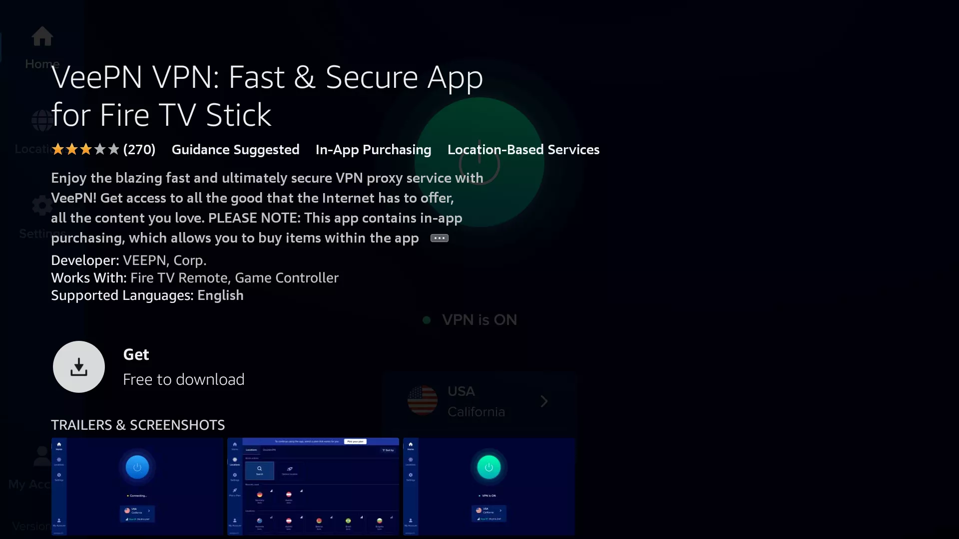 How to install and use VPN for Firestick? Fourth step - Click Get 
