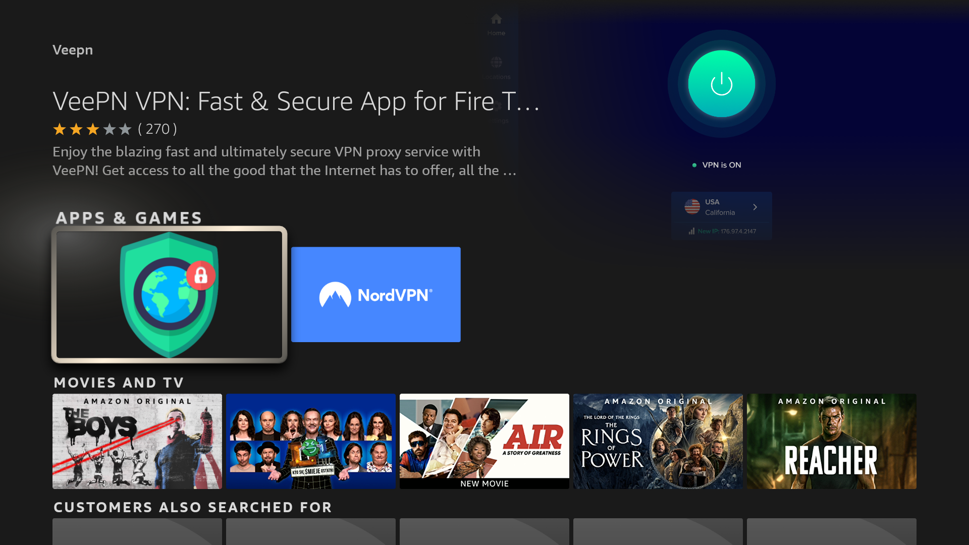 How to install and use VPN for Firestick? Third step - Type VeePN and choose it from Apps & Games section 