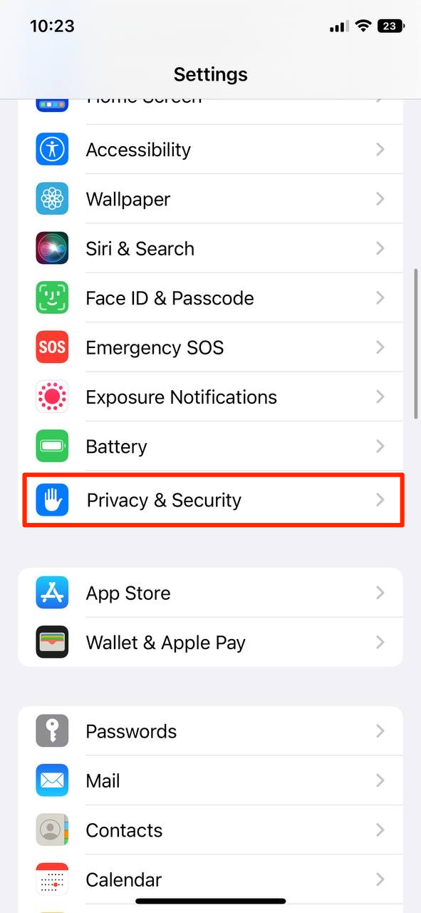 Open Settings > Privacy & Security