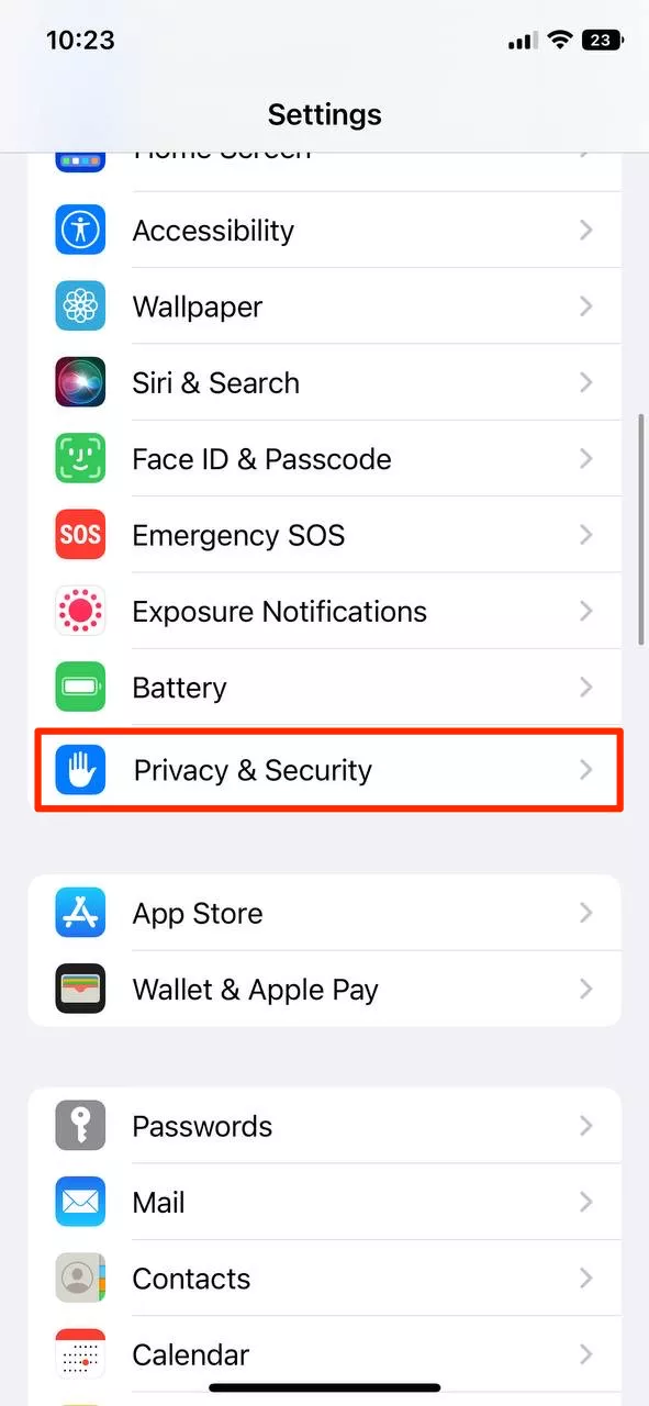 Open Settings > Privacy & Security