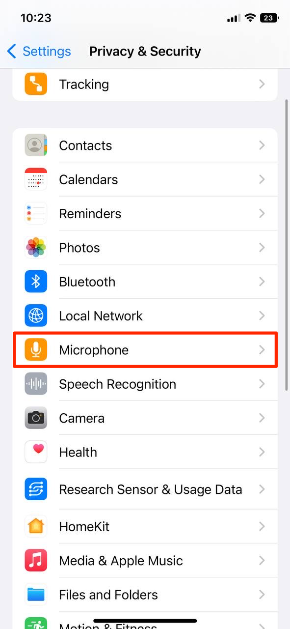 Pick the data type your apps can access (for instance, Microphone)