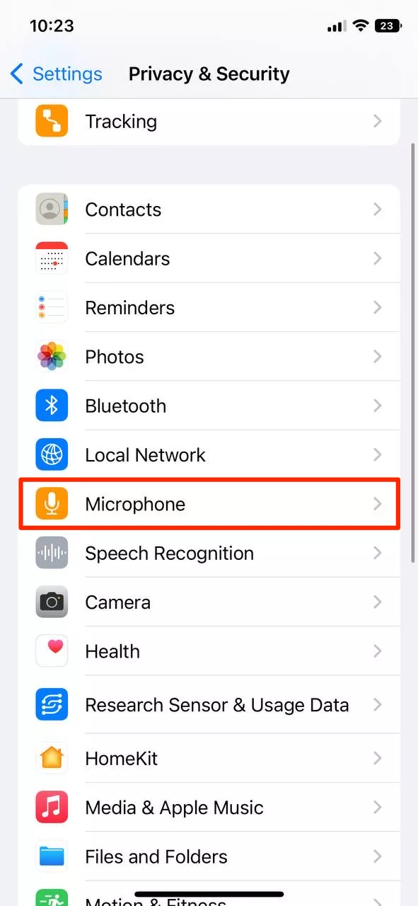 Pick the data type your apps can access (for instance, Microphone)