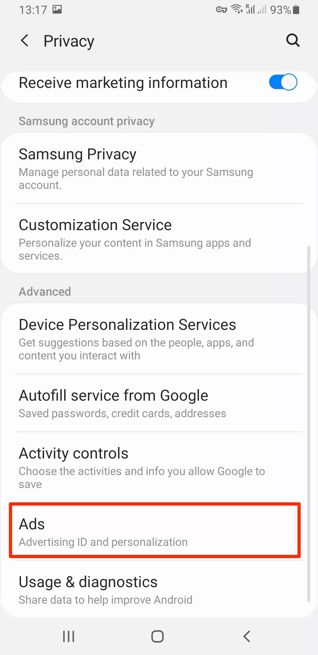 Go to Settings > Privacy > Ads