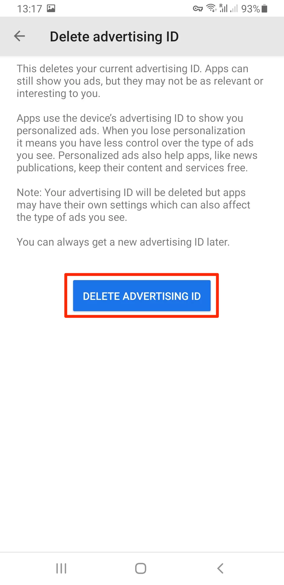 Tap Delete advertising ID