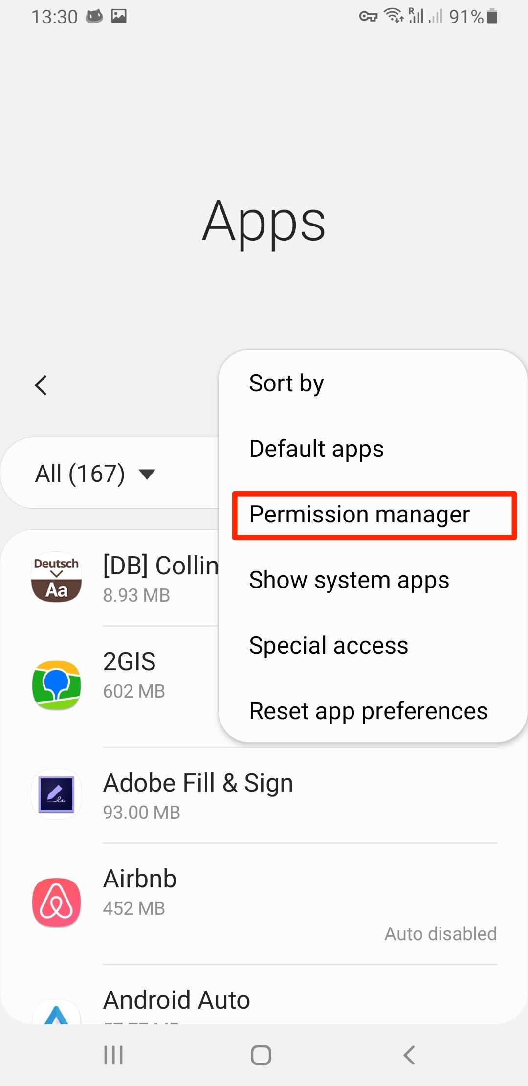 Open Apps > Permission manager