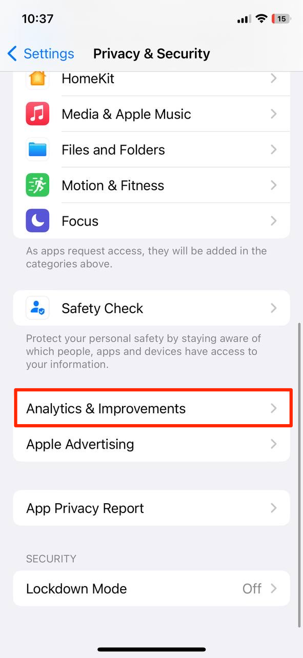 Head to Privacy & Security > Analytics & Improvements