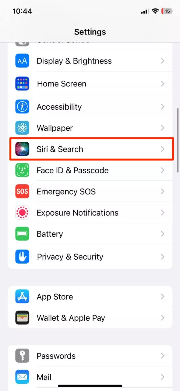 Open Settings > Siri & Search