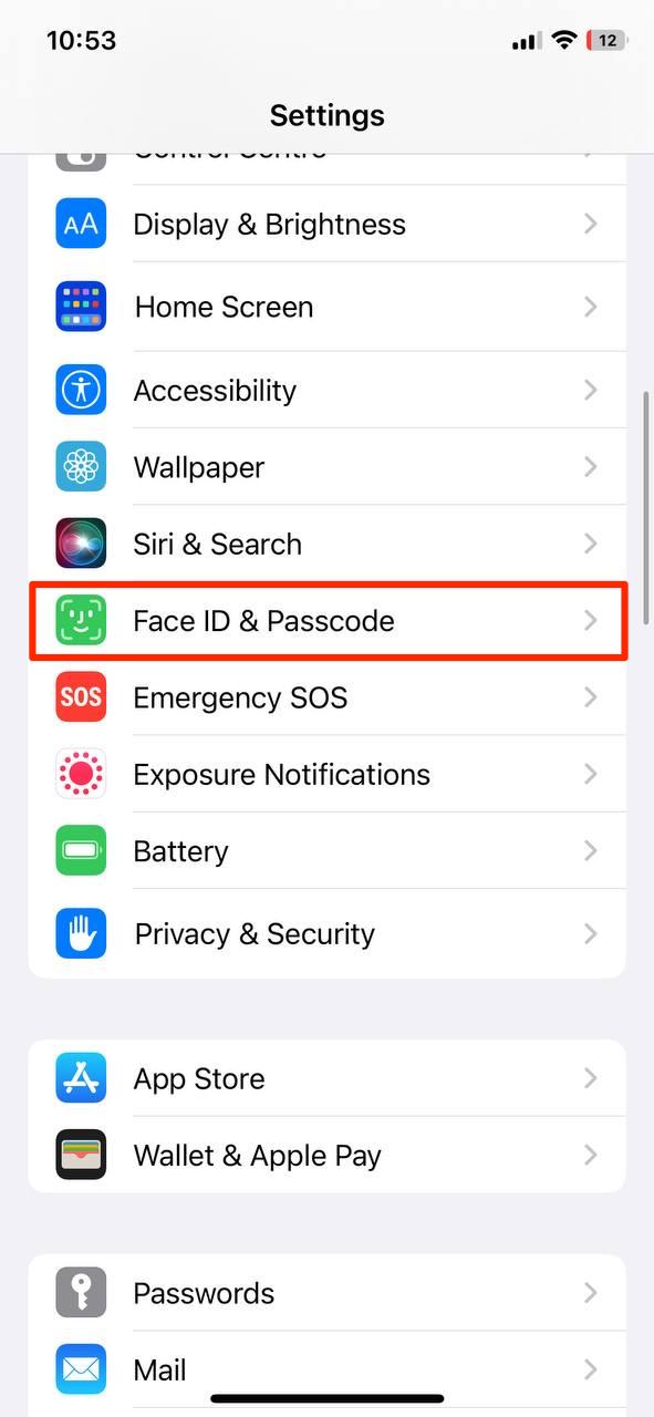 Open Settings > Face ID & Passcode