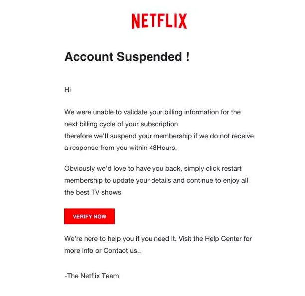 An example of a Netflix phishing attempt