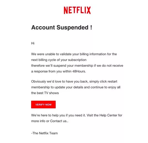 An example of a Netflix phishing attempt