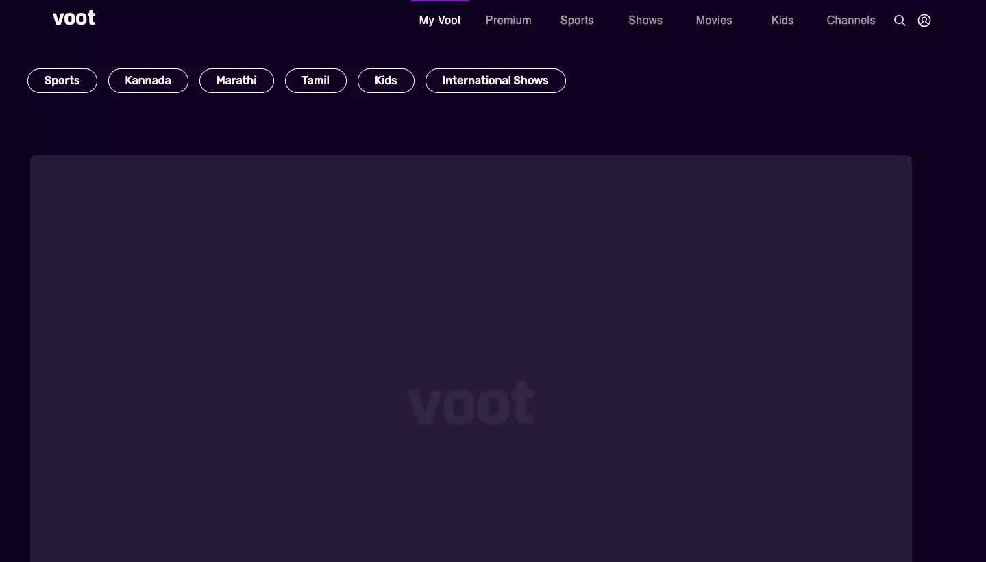 The Voot website may be blank outside of India