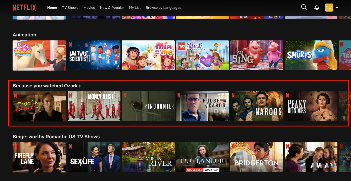 Personalized recommendations on Netflix are based on your watch history
