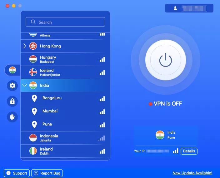 Seleciona um servidor VPN localizado na Índia