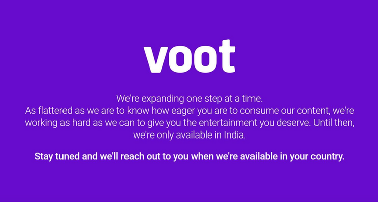 The "Voot is unavailable in your country" message
