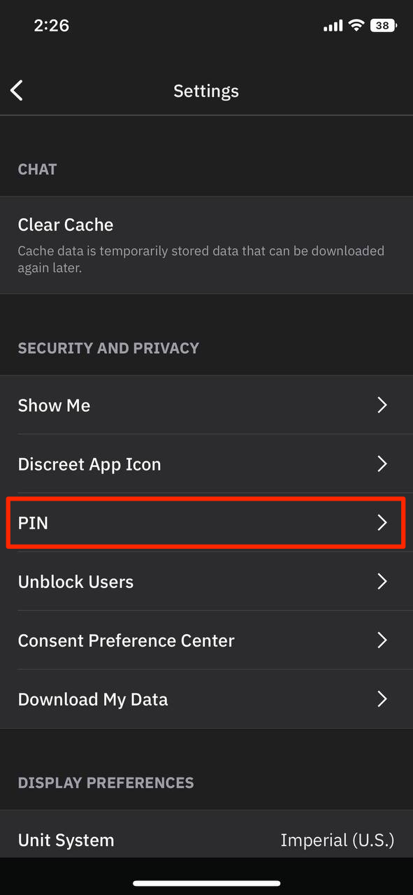 Open Security and Privacy in your Grindr profile settings