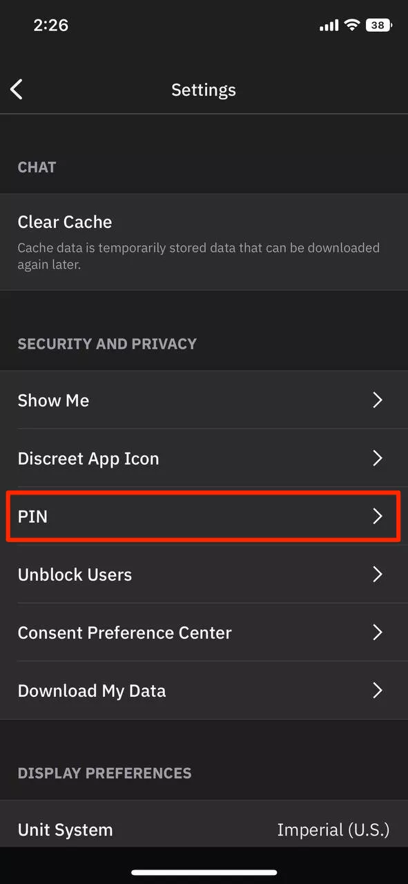 Open Security and Privacy in your Grindr profile settings