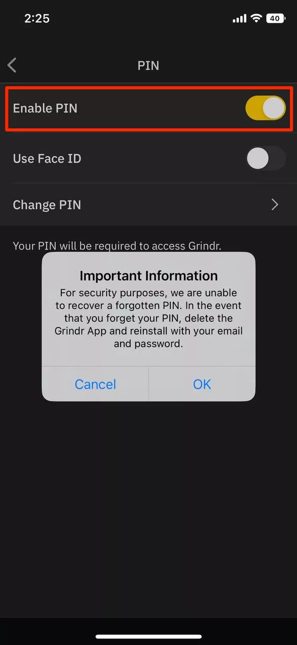 Tap PIN > Enable PIN