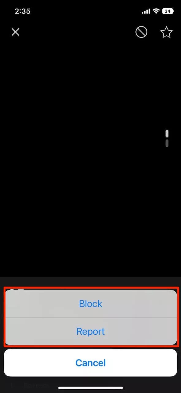 Select the "Block" or "Report" option