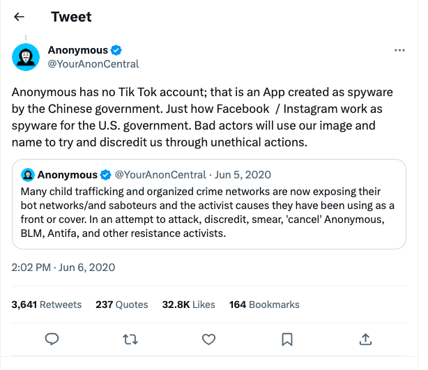 Famous hacking group Anonymous named TikTok a spyware app