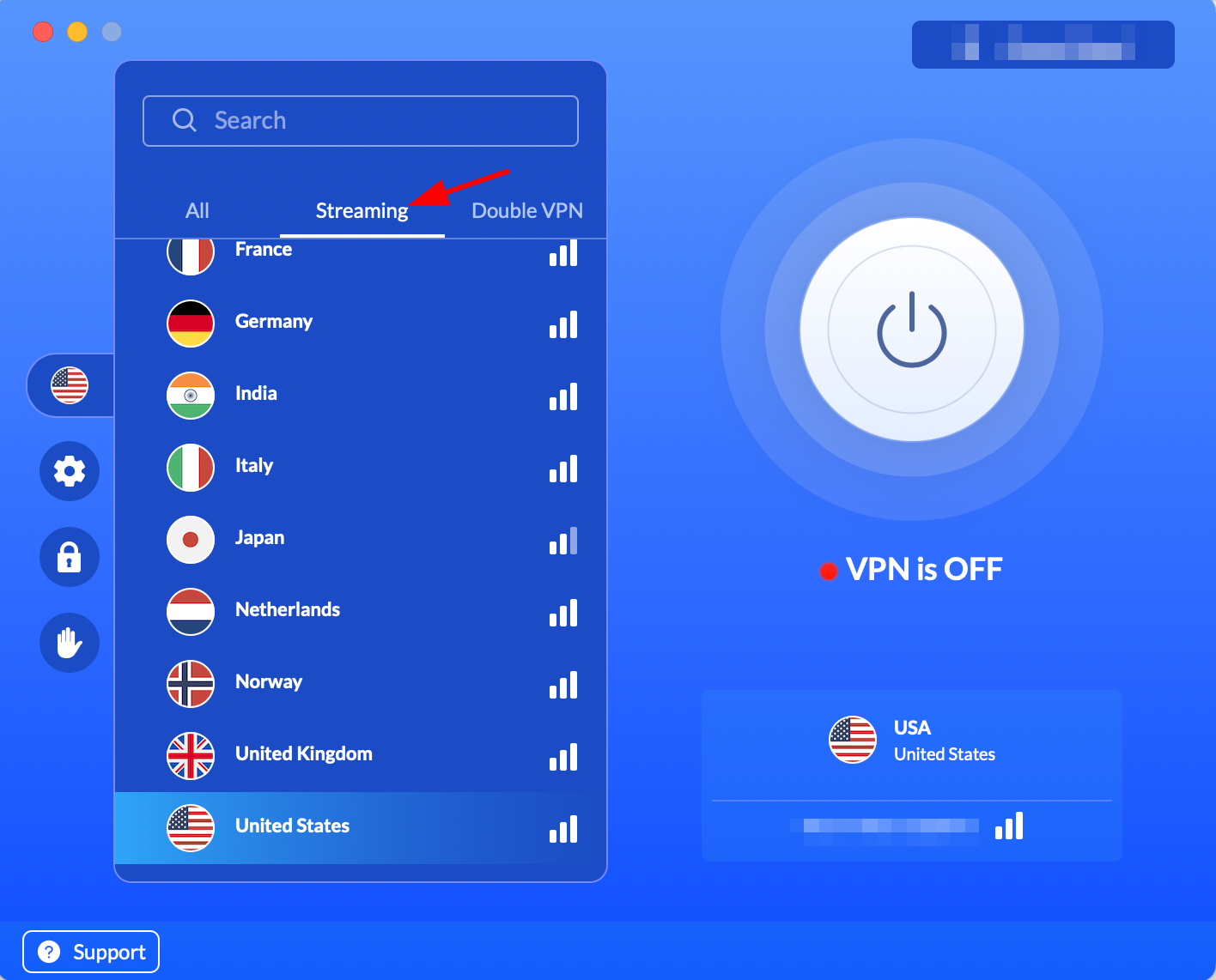 streaming VPN locations in the VeePN app for macOS