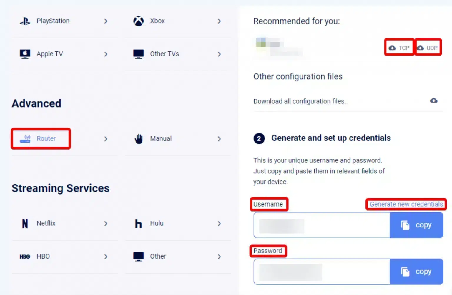 VeePN account with advanced settings for setting up a VPN on router