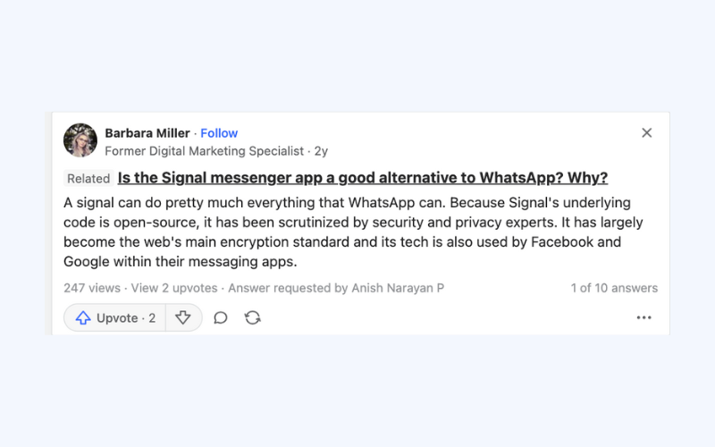 Quora users claim Signal to be more privacy-friendly than WhatsApp