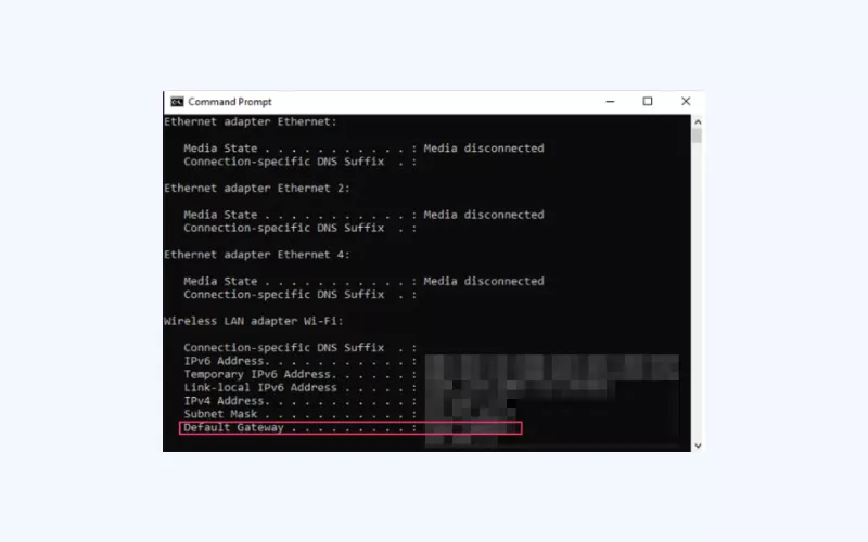 Your default gateway address will be next to the Default Gateway section