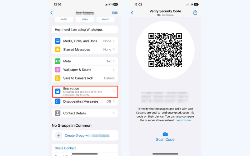 Security code verification in WhatsApp