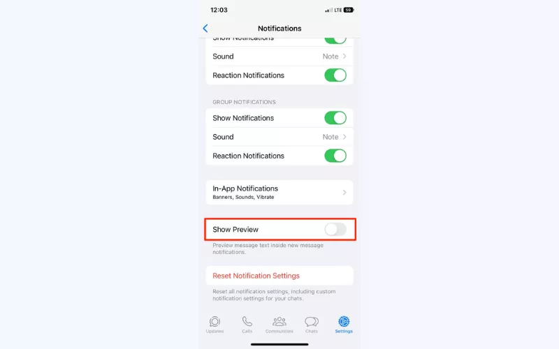 Private notifications in WhatsApp