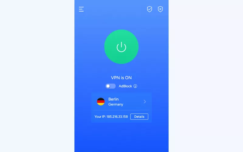 VeePN Chrome extension: a user is connected to the VPN's server in Germany