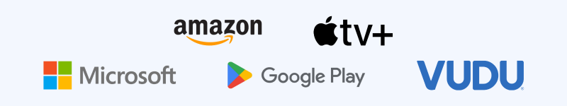 Amazon, Apple TV, Microsoft, Google Play, and Vudu logos