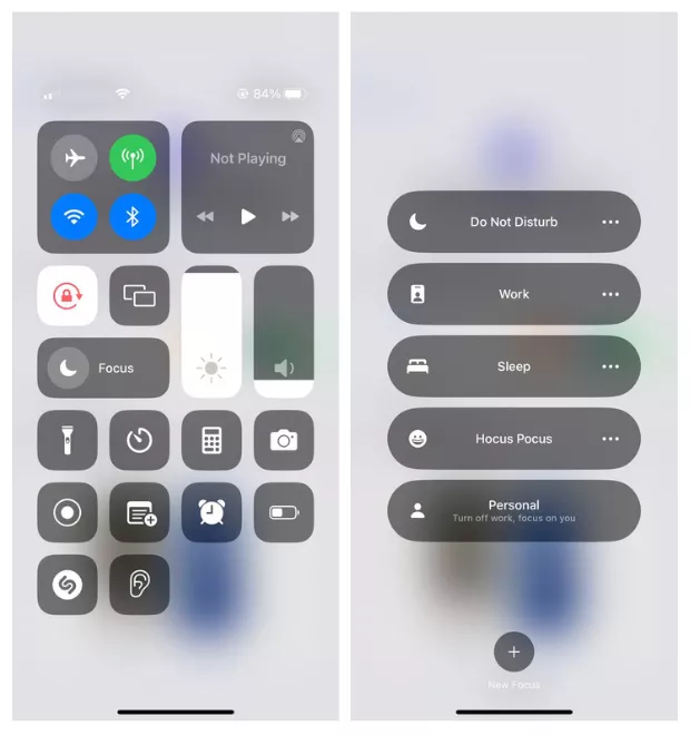 Go back to the Control Center, tap Focus, and enable your Focus mode