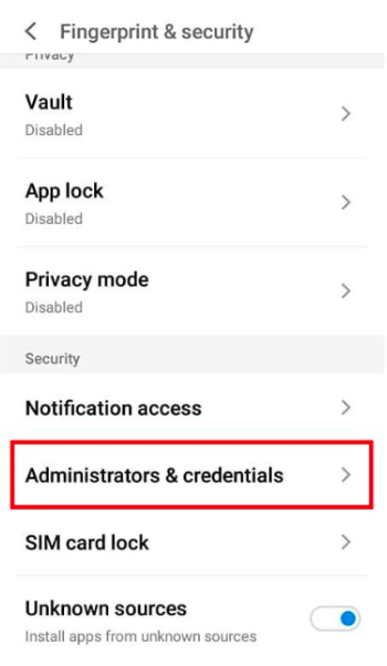 Choose Administrators & credentials