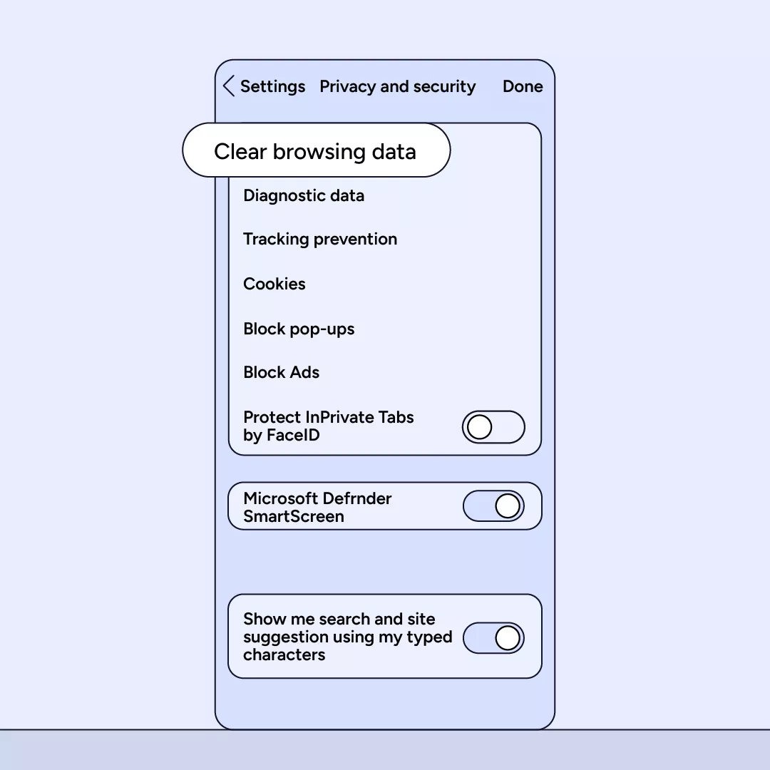 Clear browsing data Edge on iPhone