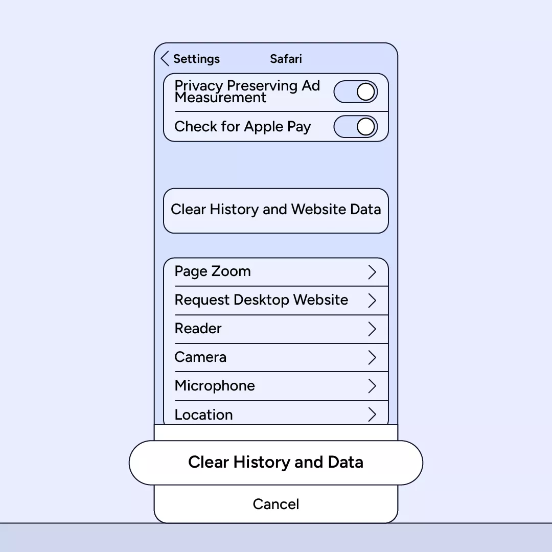 Clear history and website data