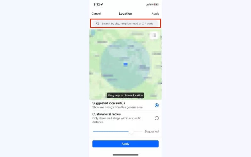 Tap your current Marketplace location