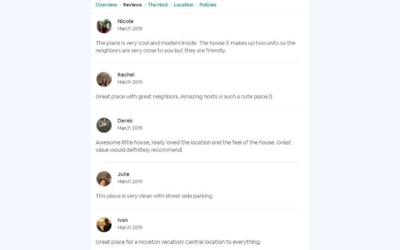 An example of fake Airbnb reviews