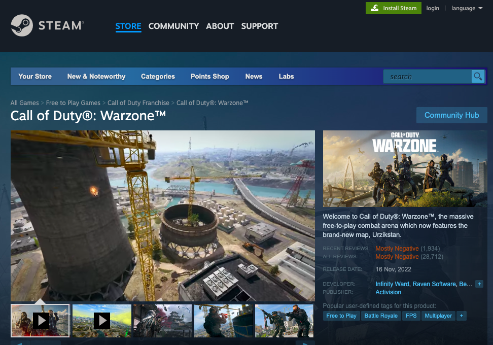 Download Warzone from Steam or Battle.net