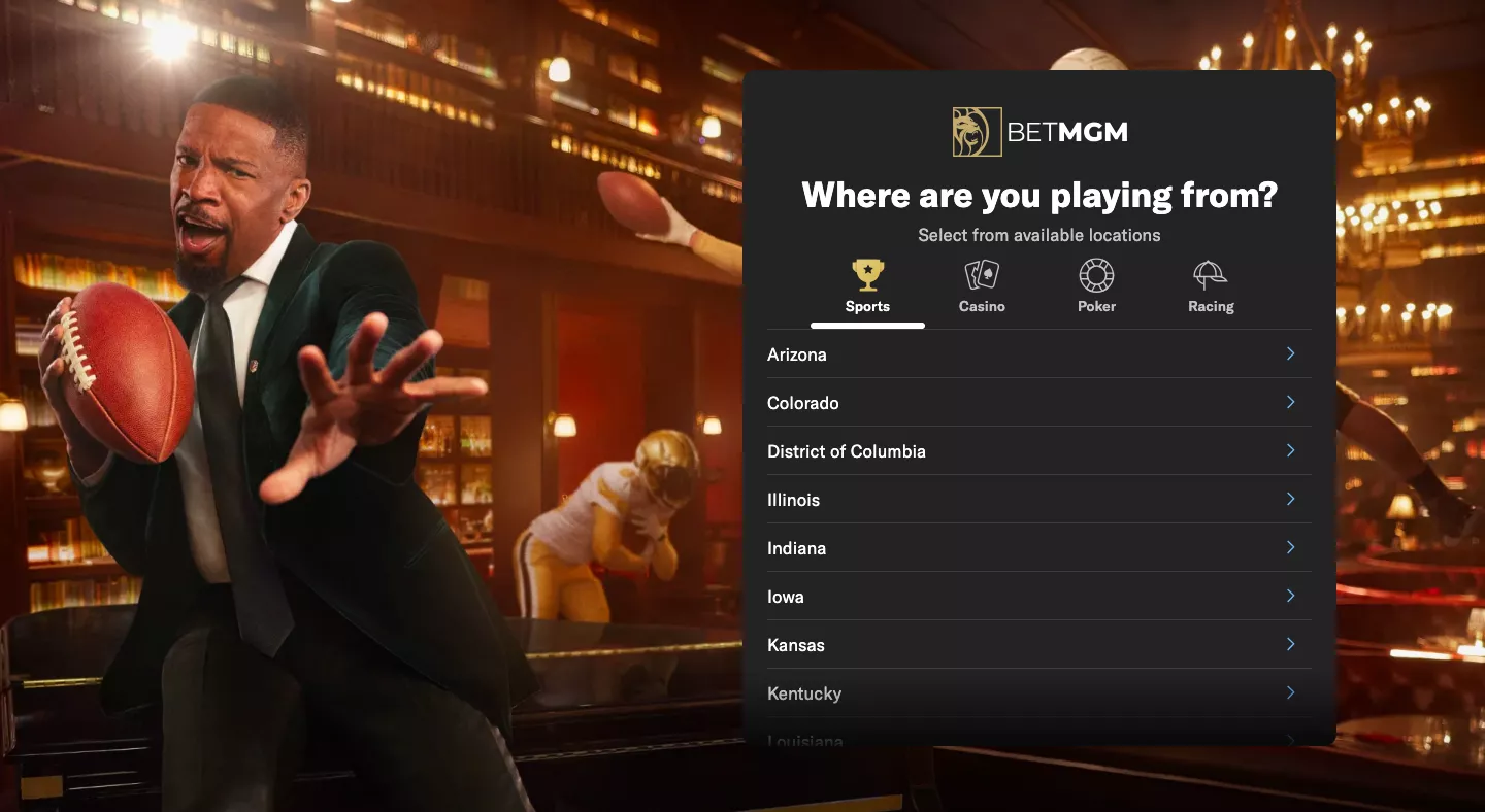 Enter BetMGM and choose location