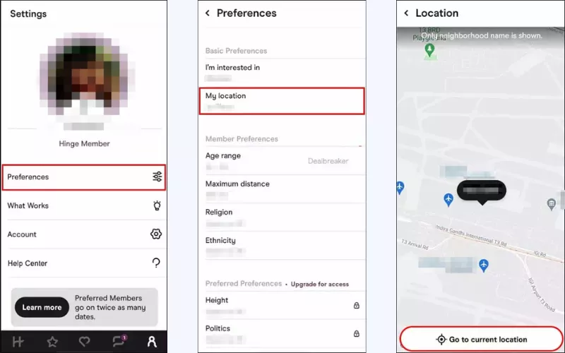 خطوات تغيير موقعك على Hinge