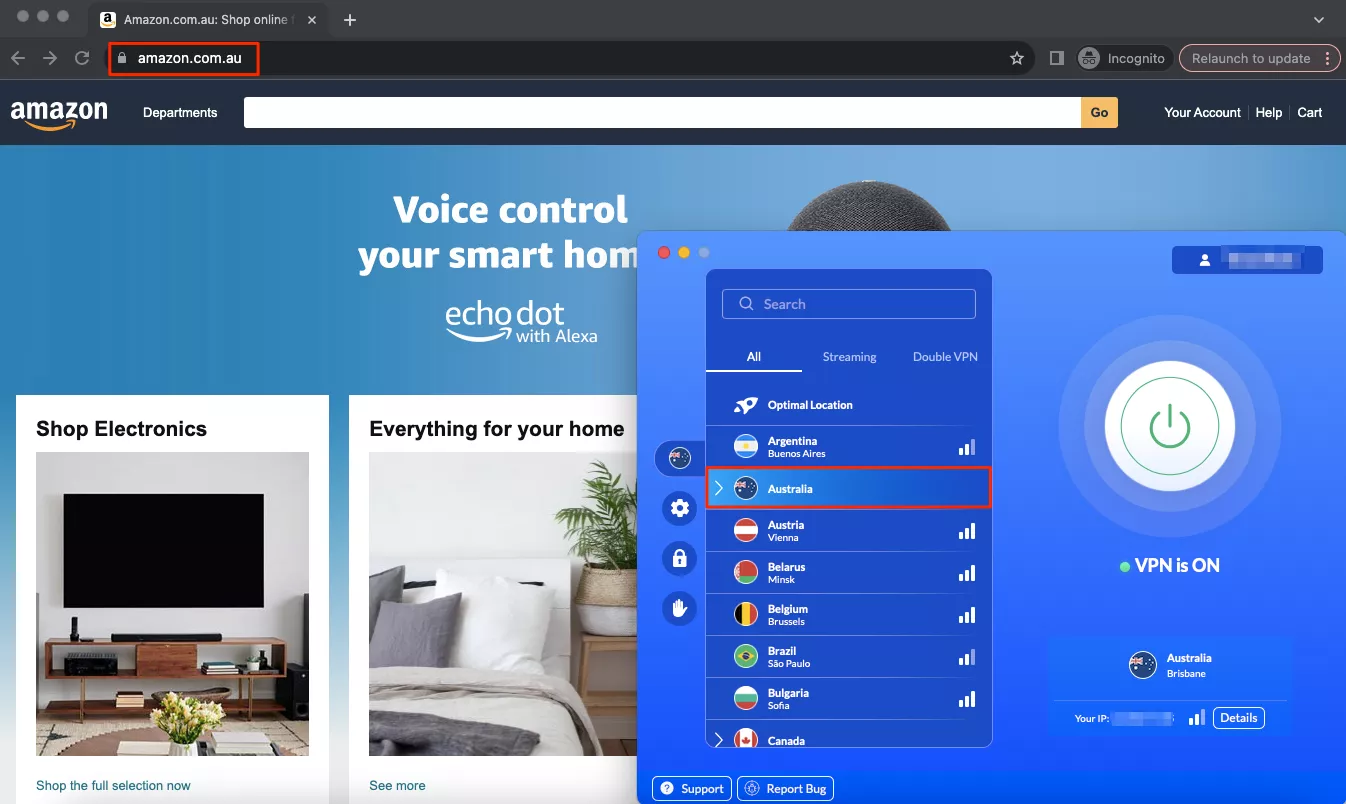 VPNでオーストラリアのアマゾンをブラウズする