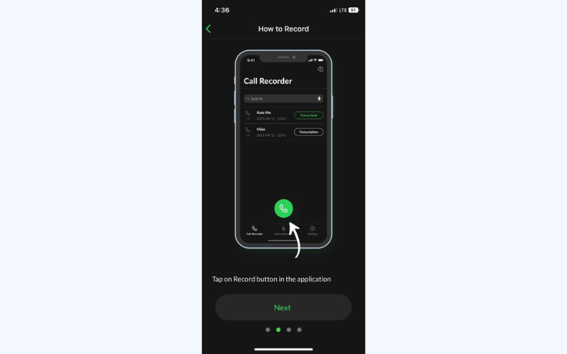 Tap Record in the Call Recorder app
