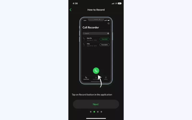 Tap Record in the Call Recorder app